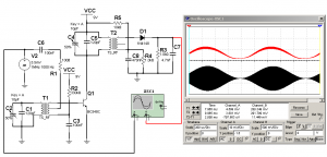 Fig.7 Oscilograma de la se&ntilde;al de salida de audio comparada con la entrada de AM